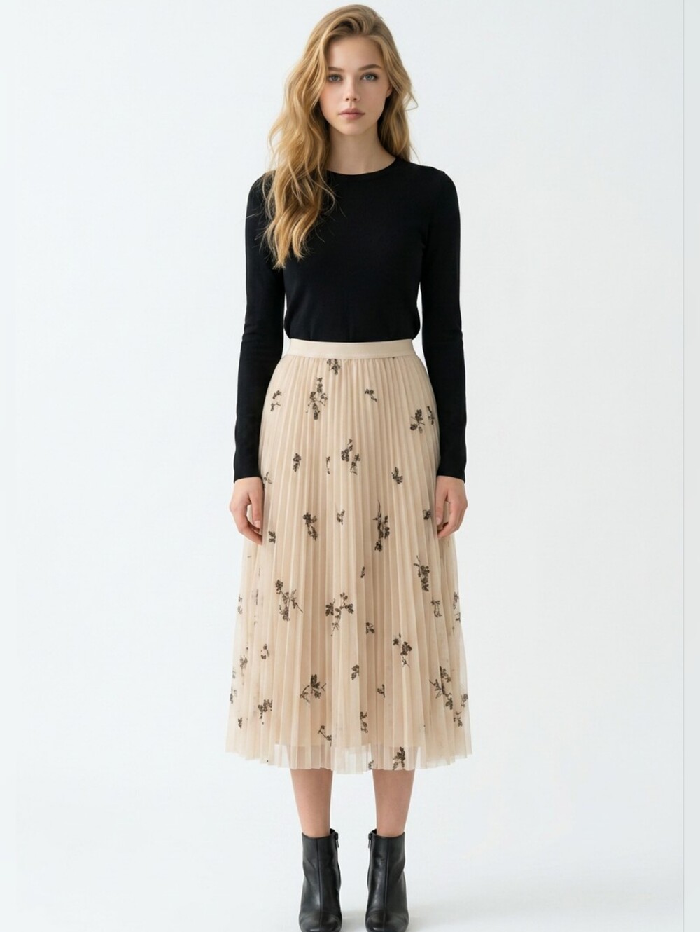 Wilfred Pleated Terre Floral Midi Skirt in Beige